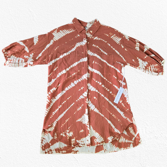 Young Fabulous and Broke Tie-Dye Rust White Cotton Gauze Shirt Dress Size XS - Picture 1 of 10